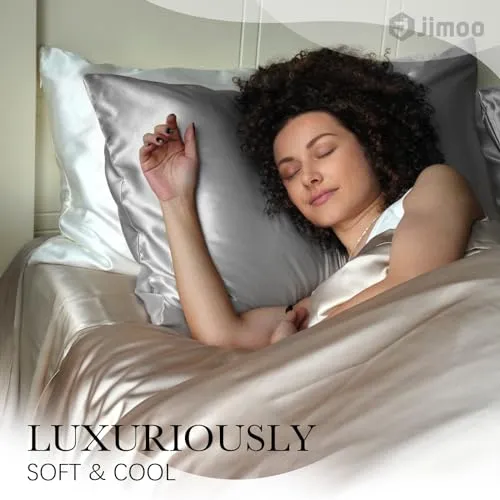 100% Mulberry Silk Pillowcase for Hair and Skin, 22 Momme Natural Silk Pillow Case with Zipper, Both Sided Pure Silk Pillow Cover for Women Mom Men(Silver Grey, Standard 20''×26'')