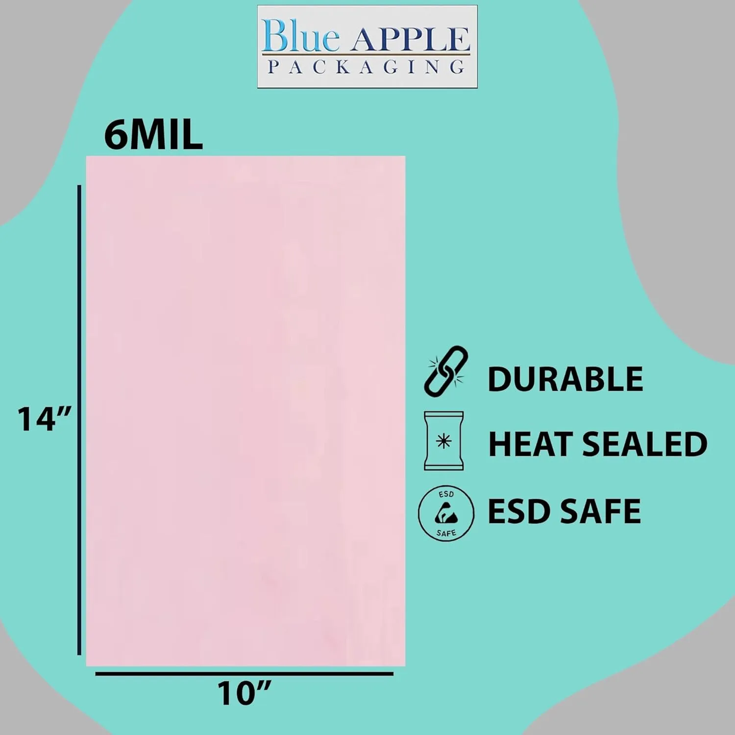 10X14 inches Pink Anti Static Bags 6 Mil Flat