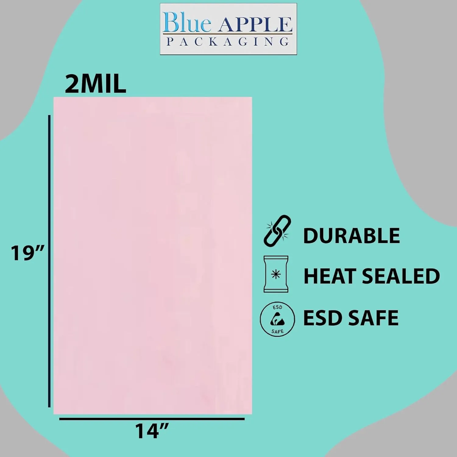 14X19 inches Pink Anti Static Bags 2 Mil Flat