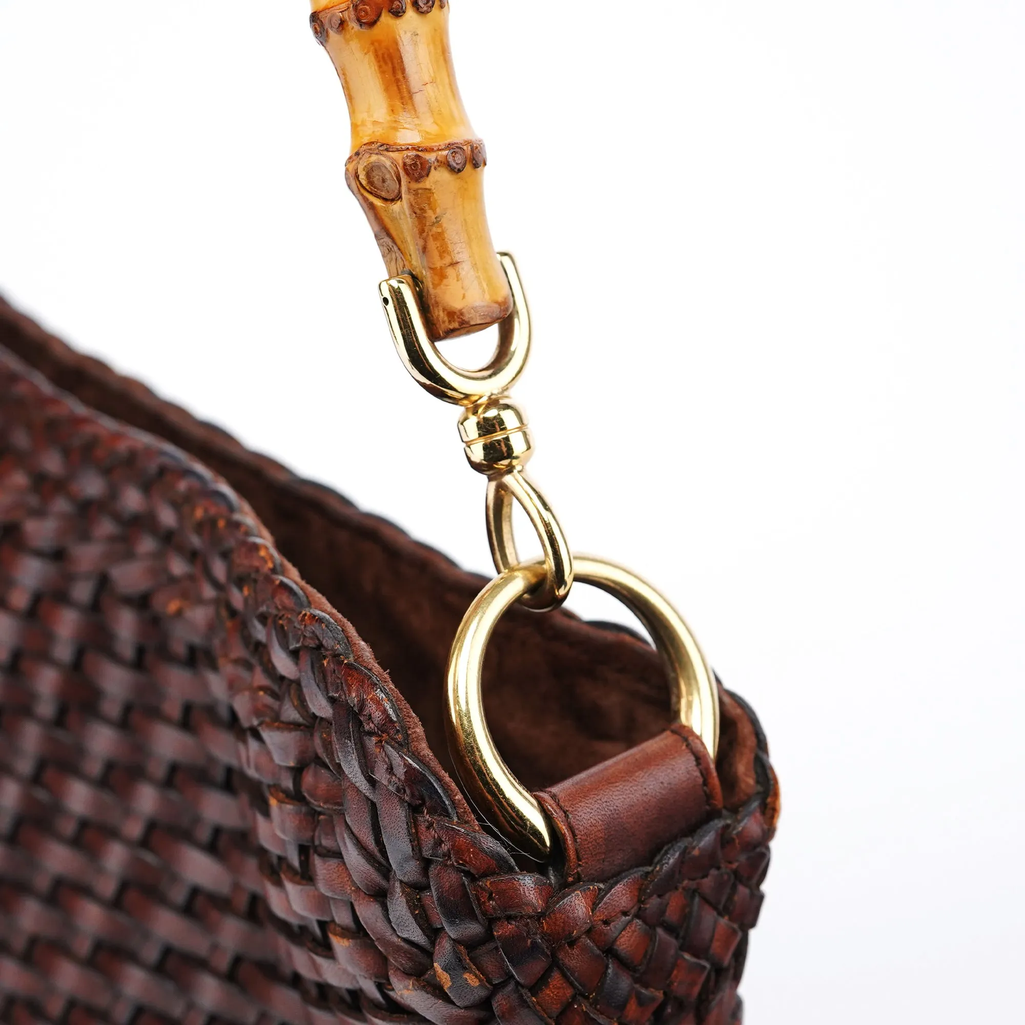 1996 Brown Woven Bamboo Shoulder Bag