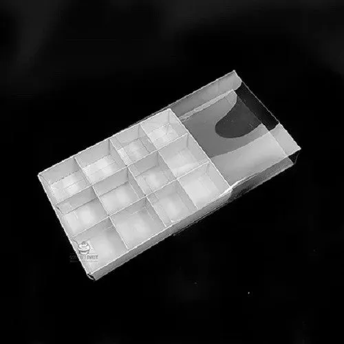 50 Pack of White Card Chocolate Sweet Soap Product Reatail Gift Box - 12 bay 4x4x3cm Compartments  - Clear Slide On Lid - 16x12x3cm