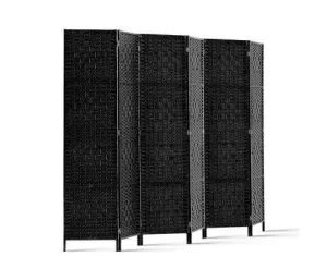 6 Panel Foldable Wooden Room Divider - Black