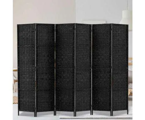 6 Panel Foldable Wooden Room Divider - Black