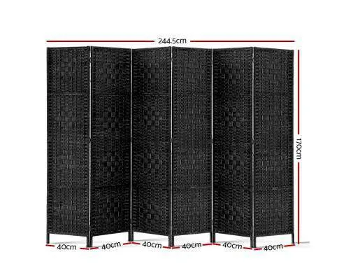 6 Panel Foldable Wooden Room Divider - Black