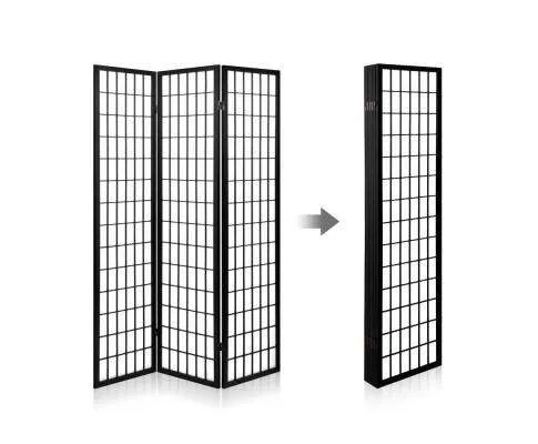 6 Panel Room Divider Privacy Screen Foldable Pine Wood Stand - Black