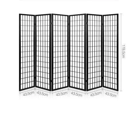 6 Panel Room Divider Privacy Screen Foldable Pine Wood Stand - Black