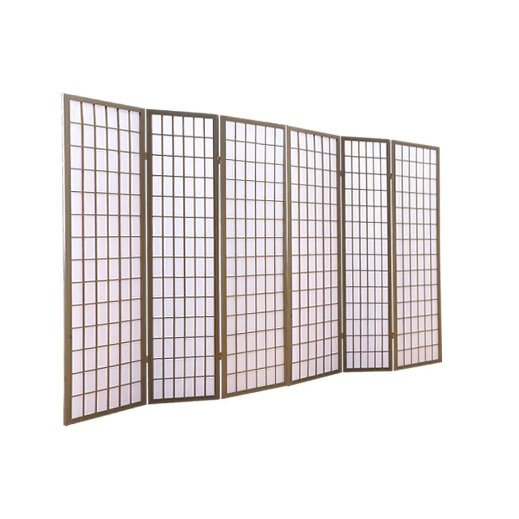 6 Panel Room Divider Screen Door Stand Privacy Fringe Wood Fold Grey