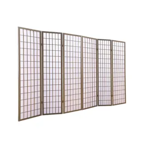 6 Panel Room Divider Screen Door Stand Privacy Fringe Wood Fold Grey