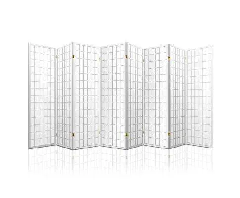 8 Panel Room Divider Privacy Screen Dividers Stand Oriental Vintage - White