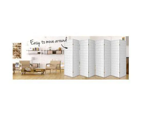 8 Panel Room Divider Privacy Screen Dividers Stand Oriental Vintage - White