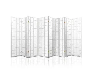 8 Panel Room Divider Privacy Screen Dividers Stand Oriental Vintage - White