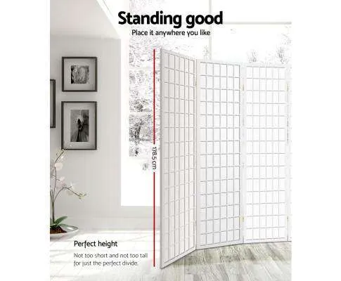 8 Panel Room Divider Privacy Screen Dividers Stand Oriental Vintage - White