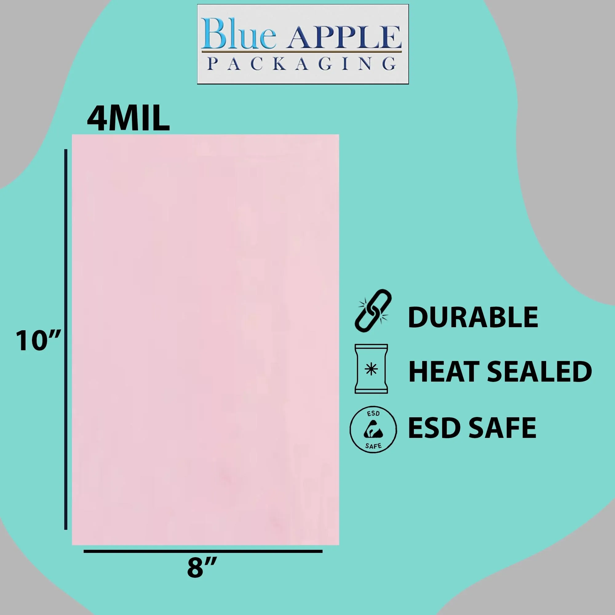 8X10 inches Pink Anti Static Bags 4 Mil Flat