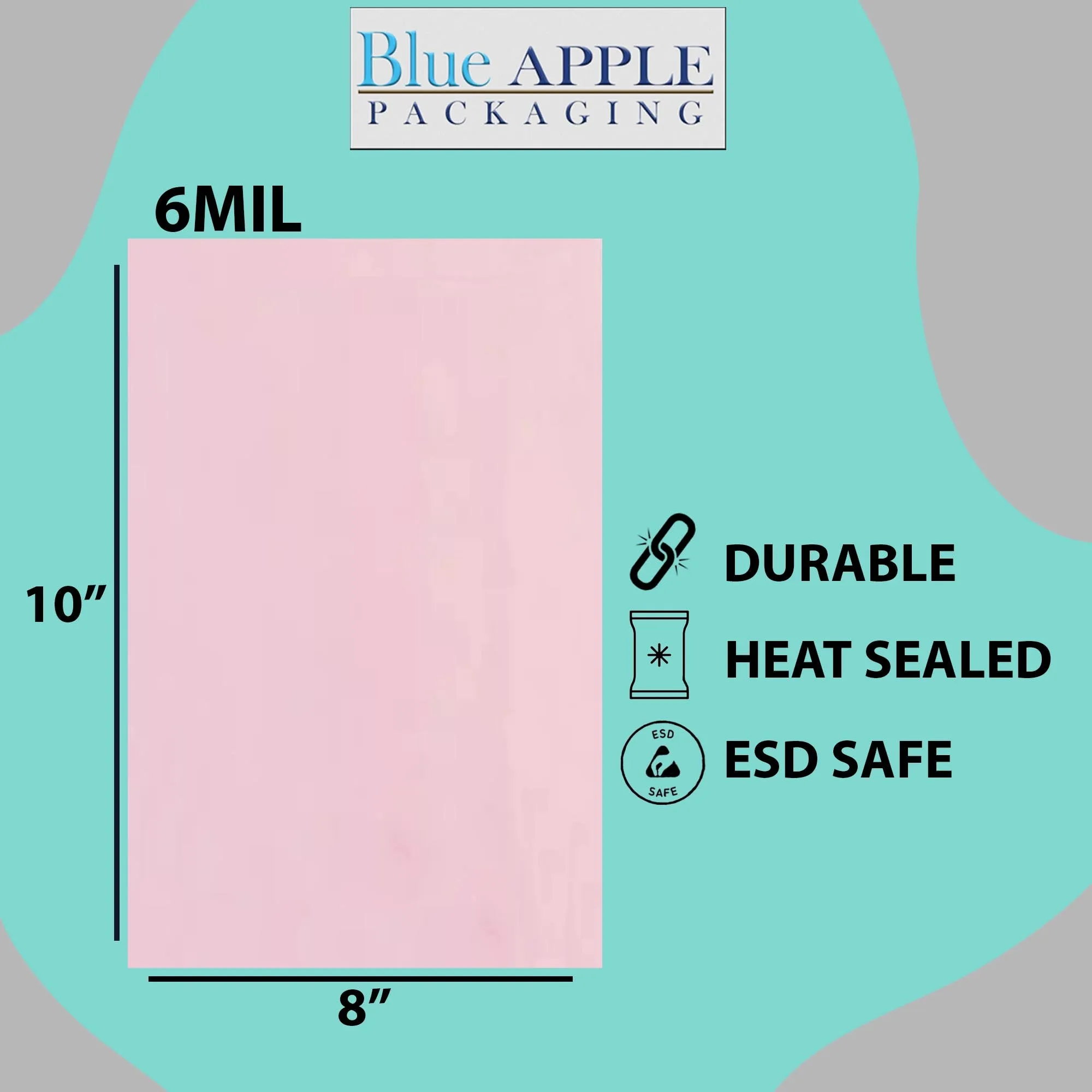 8X10 inches Pink Anti Static Bags 6 Mil Flat