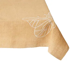 AAYU Burlap Square Table Cloth 55 x 55 Inch No Fray Butterfly Printed Table Topper for Dining Table Rustic Party and Wedding Decorations Arts and Crafts