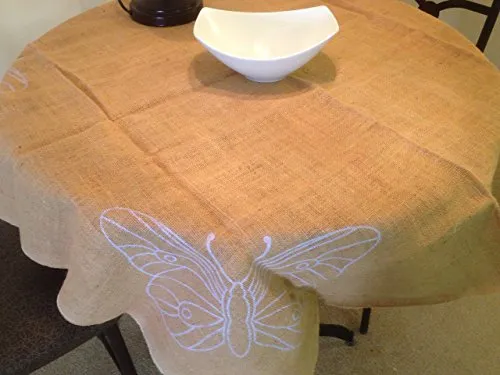 AAYU Burlap Square Tablecloth 50 x 50 Inch No Fray Butterfly Printed Table Topper for Dining Table Rustic Party and Wedding Decorations Arts and Crafts