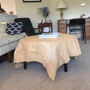 AAYU Burlap Square Tablecloth 50 x 50 Inch No Fray Butterfly Printed Table Topper for Dining Table Rustic Party and Wedding Decorations Arts and Crafts