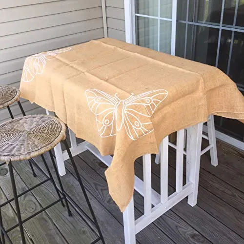 AAYU Burlap Square Tablecloth 50 x 50 Inch No Fray Butterfly Printed Table Topper for Dining Table Rustic Party and Wedding Decorations Arts and Crafts