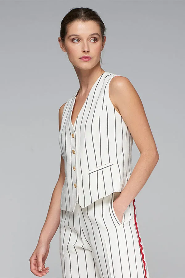 AGATA BLACK PINSTRIPE LINEN WAISTCOAT