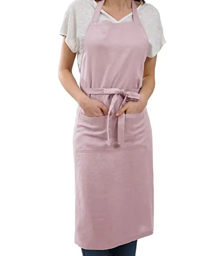 Amazhiyu Pure Linen Kitchen Apron with Pockets