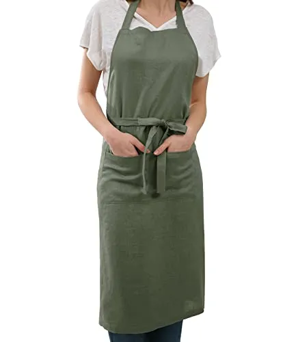 Amazhiyu Pure Linen Kitchen Apron with Pockets