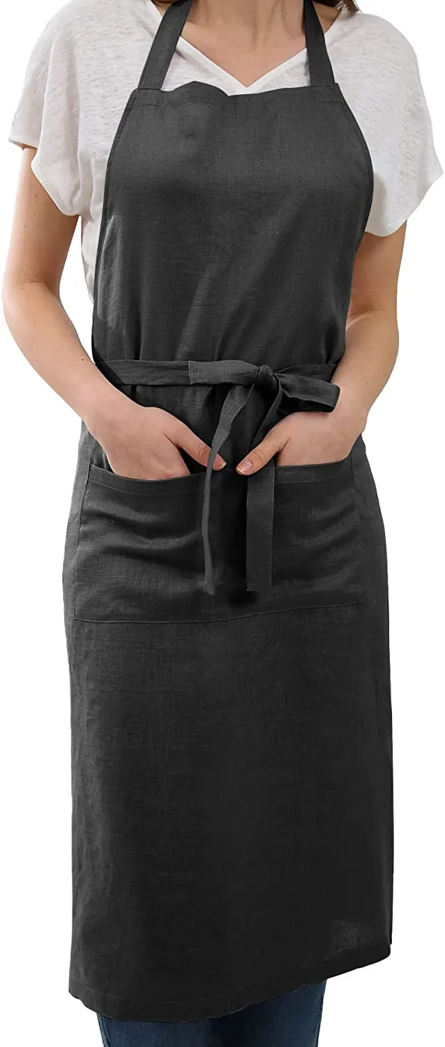 Amazhiyu Pure Linen Kitchen Apron with Pockets
