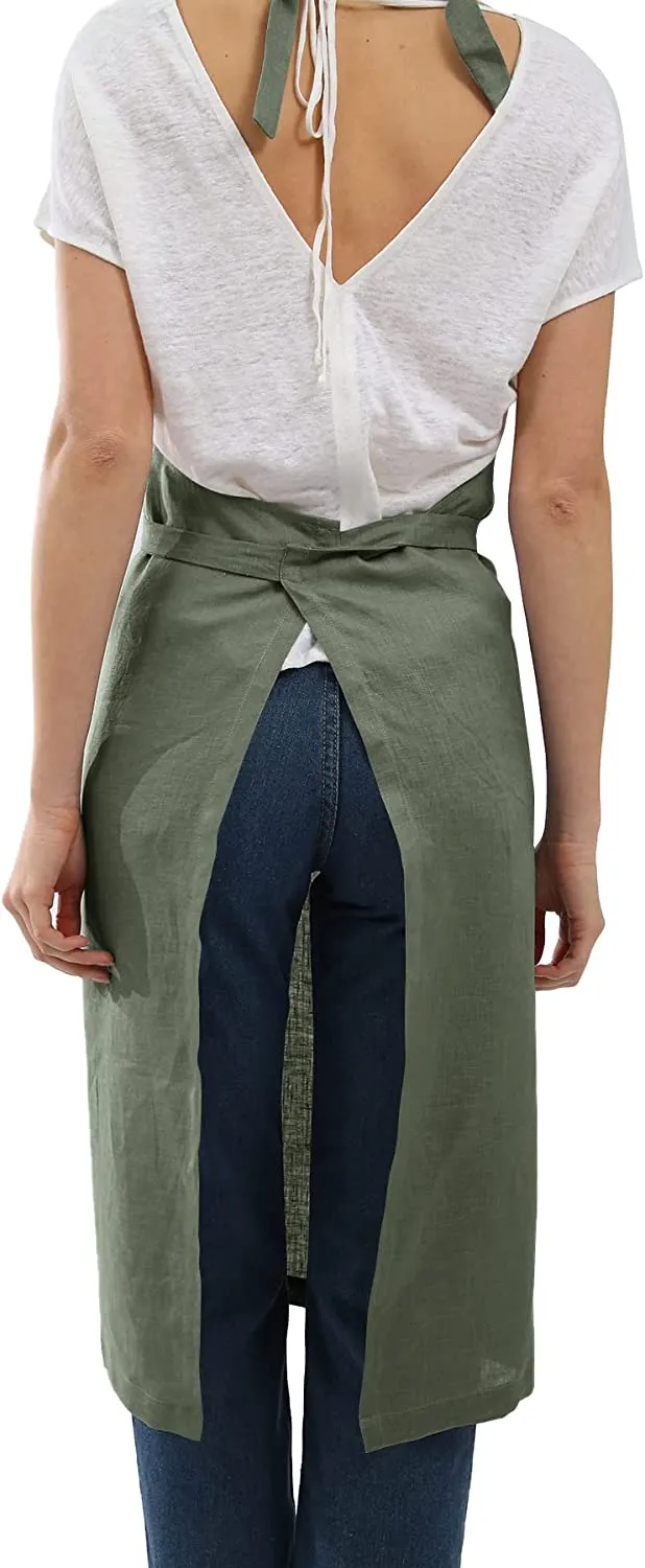 Amazhiyu Pure Linen Kitchen Apron with Pockets