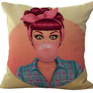 American Style Cartoon Anime Girl Cotton Linen Throw Pillow Home Decor Cushion For Children's Birthday Gift