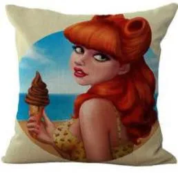 American Style Cartoon Anime Girl Cotton Linen Throw Pillow Home Decor Cushion For Children's Birthday Gift
