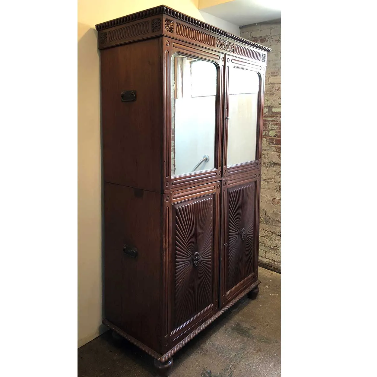 Anglo Indian Rosewood Mirrored Linen Press Cabinet