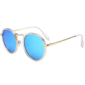 Anti-fatigue Metal Full Frame Round Sunglasses - Ice Blue