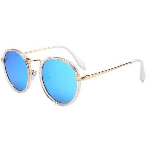 Anti-fatigue Metal Full Frame Round Sunglasses - Ice Blue