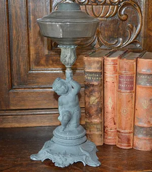 Antique German Cherub Petroleum Oil Lamp Figural Candle Holder