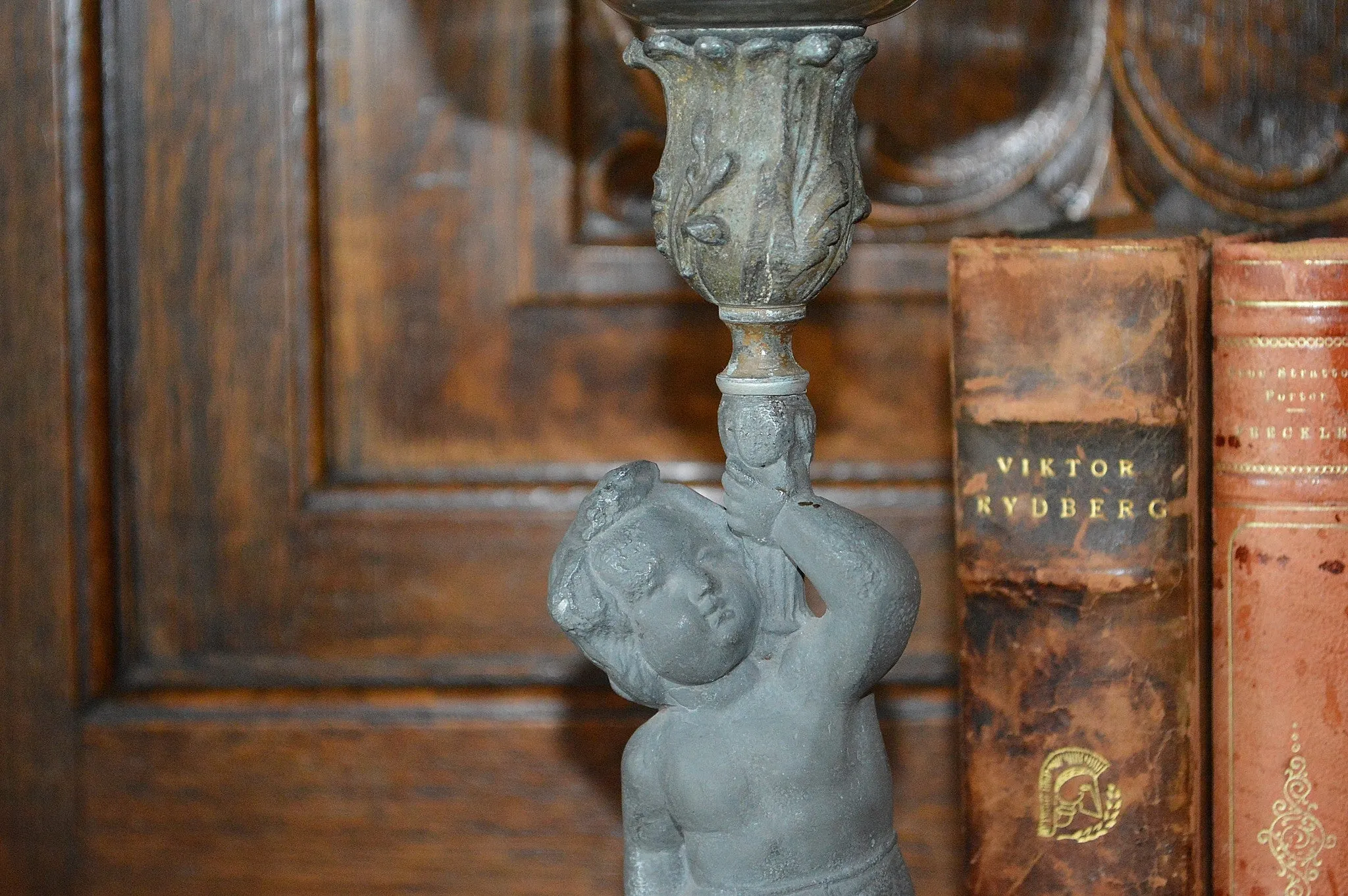 Antique German Cherub Petroleum Oil Lamp Figural Candle Holder