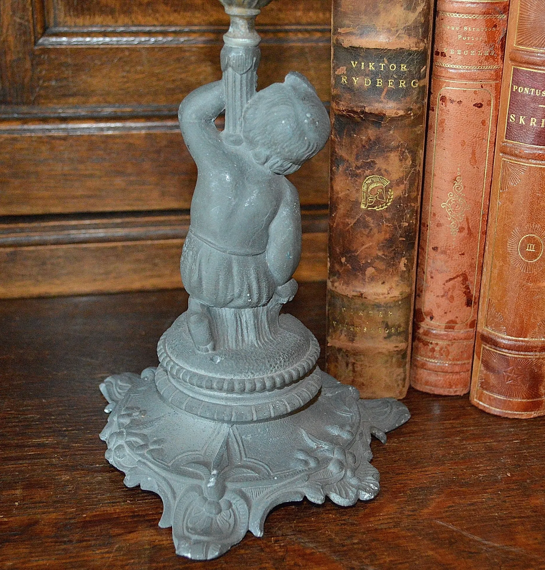 Antique German Cherub Petroleum Oil Lamp Figural Candle Holder