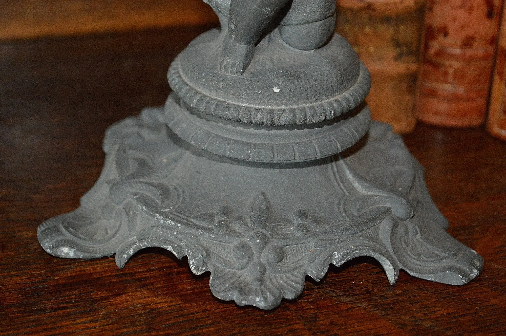 Antique German Cherub Petroleum Oil Lamp Figural Candle Holder