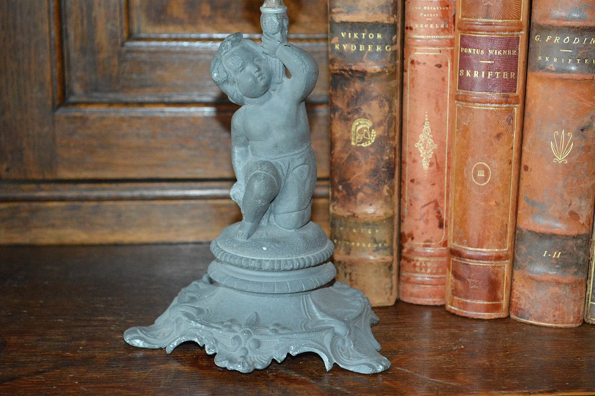 Antique German Cherub Petroleum Oil Lamp Figural Candle Holder