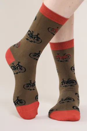 Bamboo Bicycle Socks in Khaki by Nomads, Size 7-11