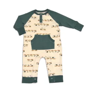 Bamboo Long Sleeve Romper w/Kangaroo Pocket (All Aboard Print)