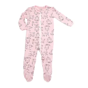 Bamboo Printed Footies with Easy Dressing Zipper - Cat Print (Blossom)