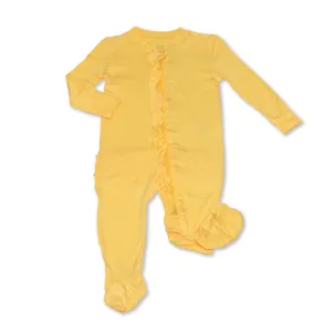 Bamboo Ruffle Footies with Two Way Zipper (Banana Cream)