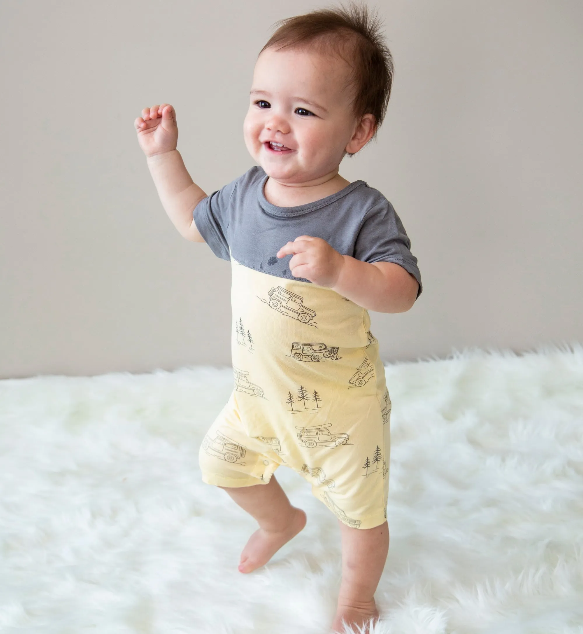 Bamboo Short Sleeve Romper (Off Road Print)