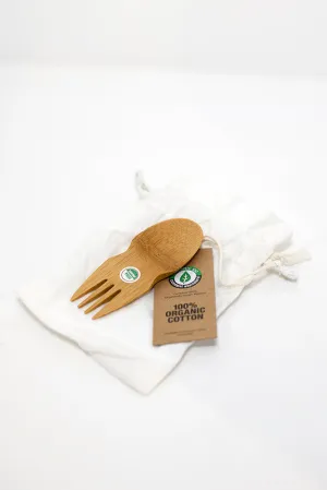 Bamboo spork in organic cotton bag