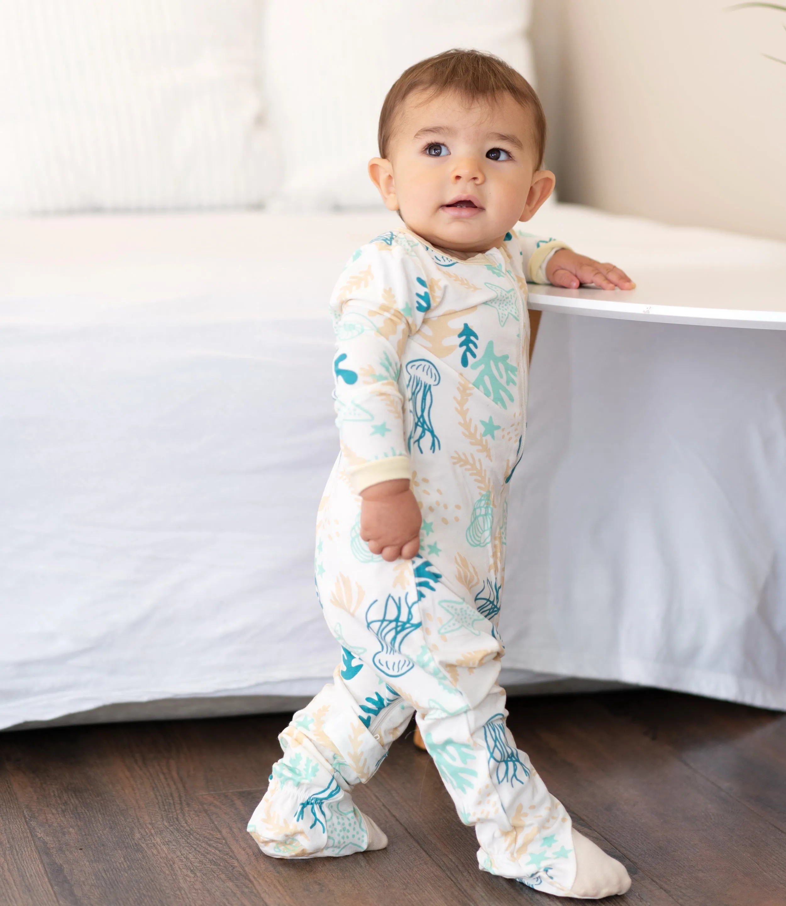 Bamboo Zip Up Footies (Reef Print)