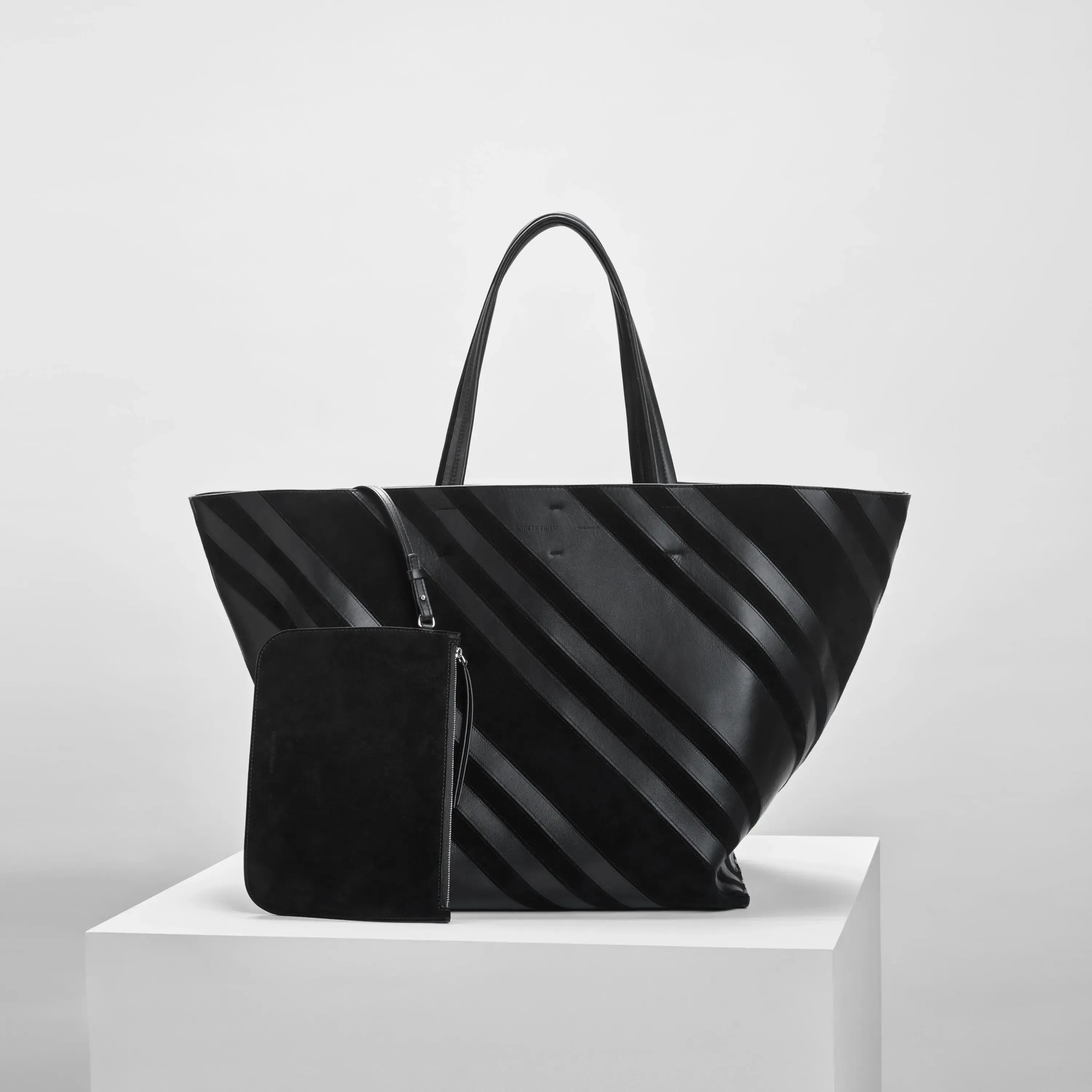BASKET CABAS | black leather and suede with silver