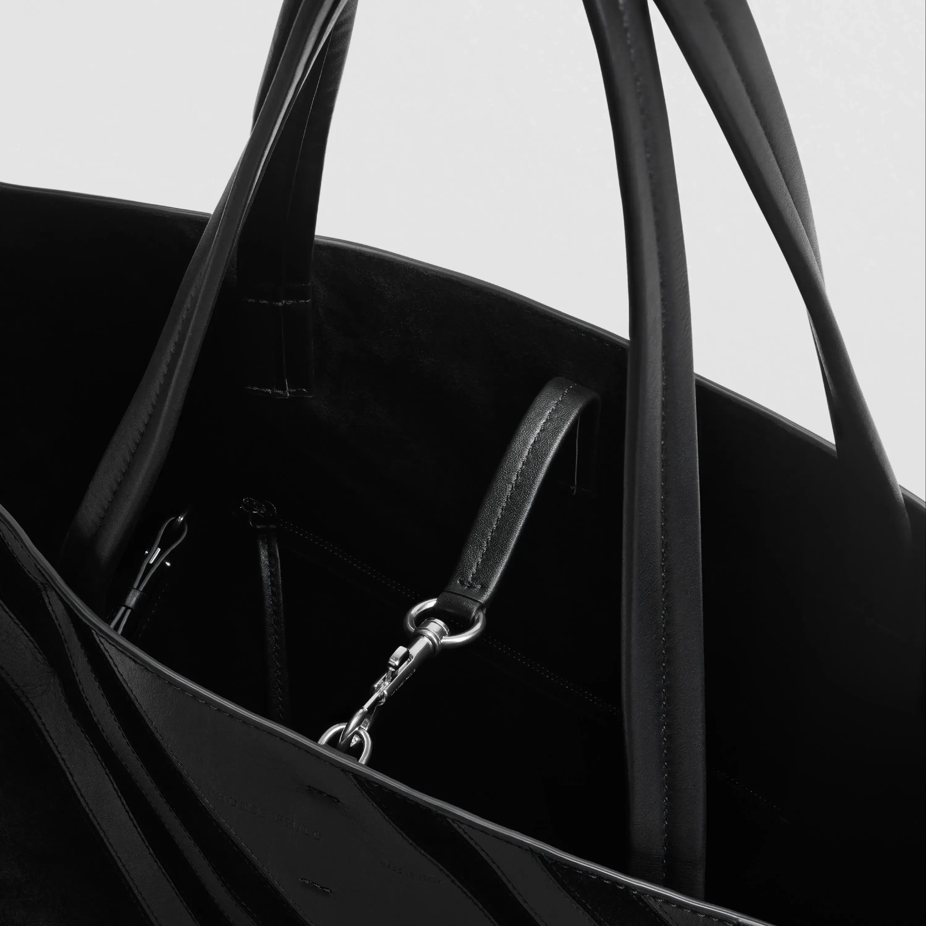 BASKET CABAS | black leather and suede with silver