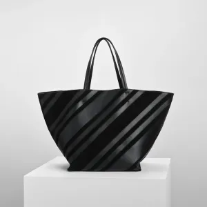 BASKET CABAS | black leather and suede with silver
