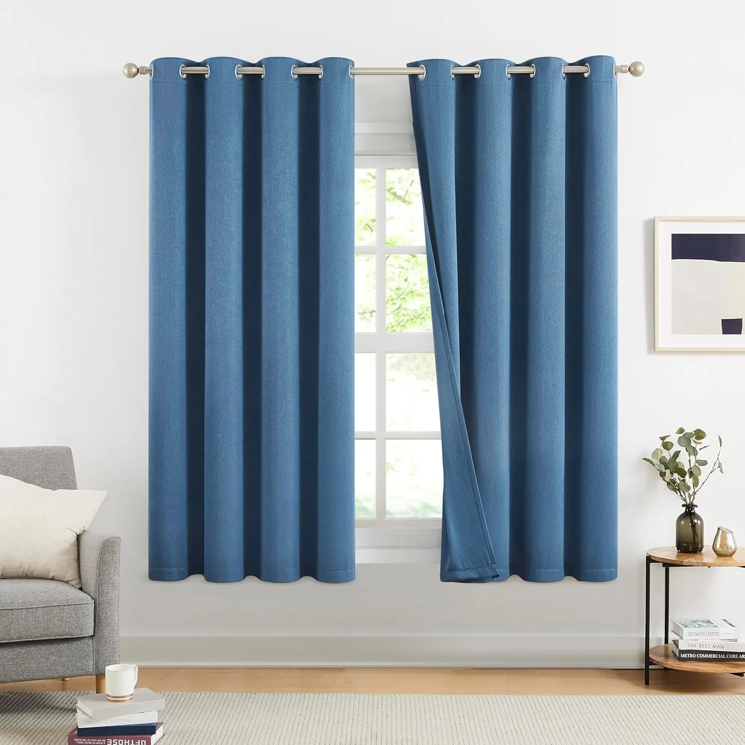 Beauoop Blue 90% Blackout Curtains, 2 Panels, condition new, no original packaging