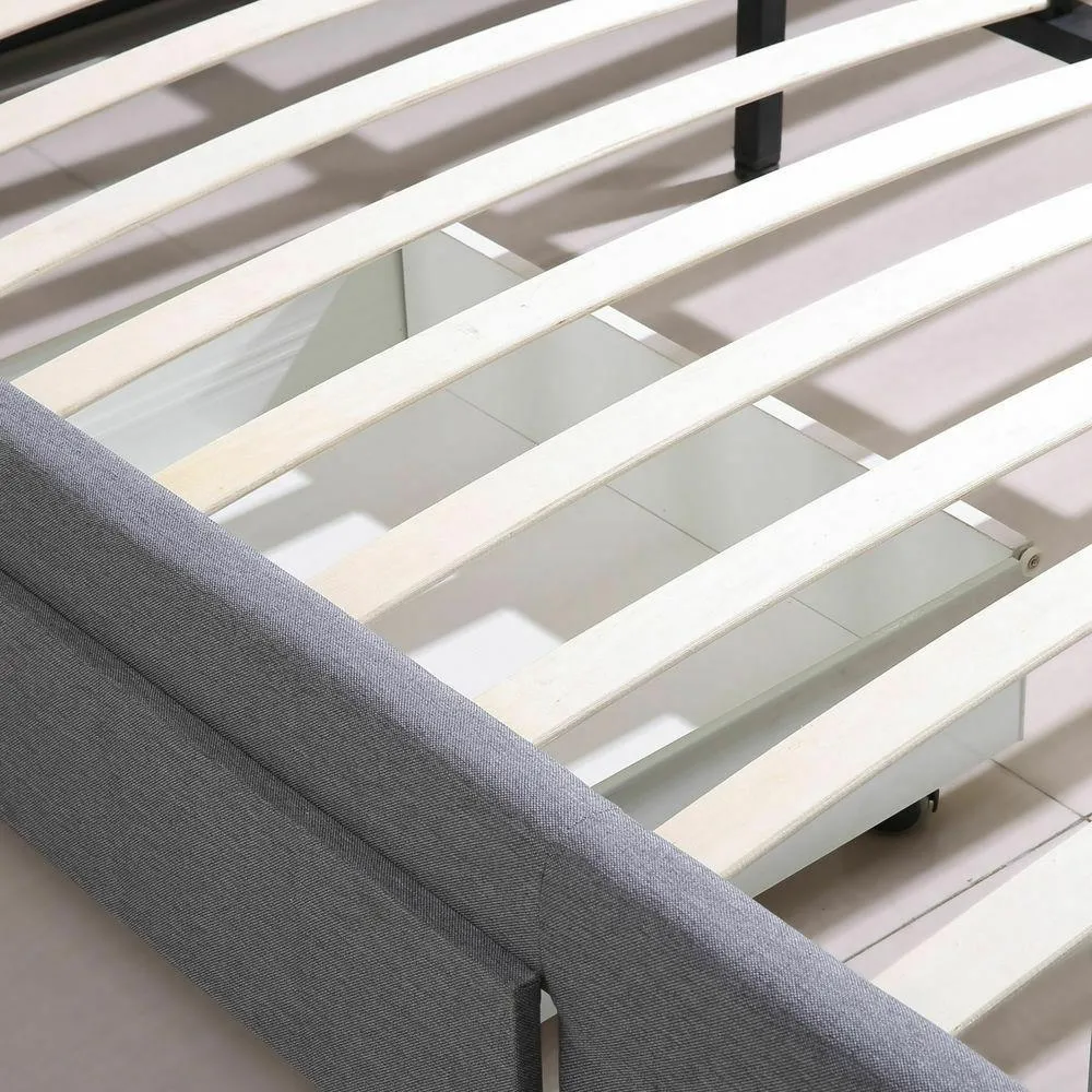 Bed Frame King Fabric With Drawers Storage Beige