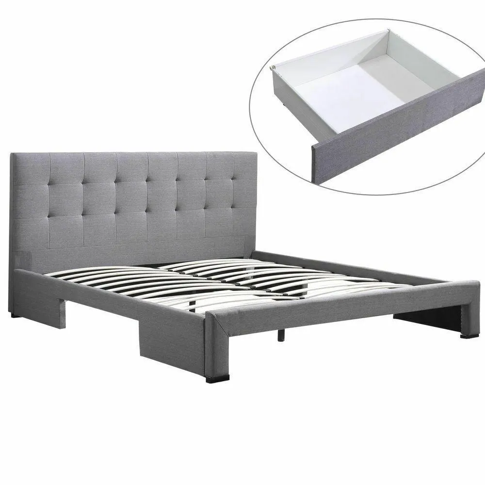 Bed Frame King Fabric With Drawers Storage Beige
